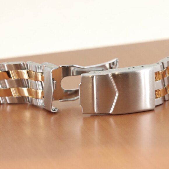 Hadley-Roma 20mm Gold Plated & Steel Solid Link Watch Bracelet/Band, MB4437T - Picture 2 of 3